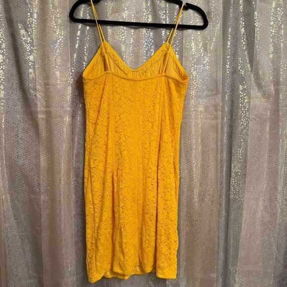 Free People Light Me Up Golden Yellow Floral Lace Slip Bodycon Dress Large - Picture 3 of 8